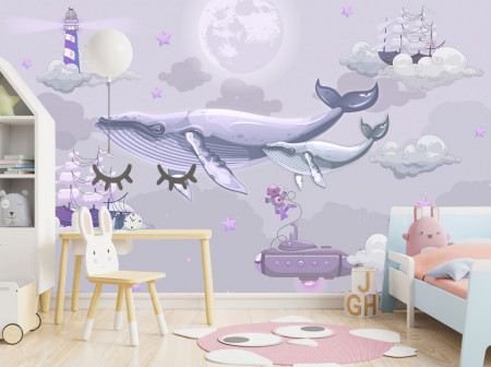 Tapet foto pentru copii, „Lumea viselor” în nuanțe gri-violet