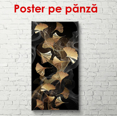 Poster, Compoziție cu frunze aurii pe un fundal negru