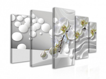 Tablou modular, Orhidee albe pe fundal 3D