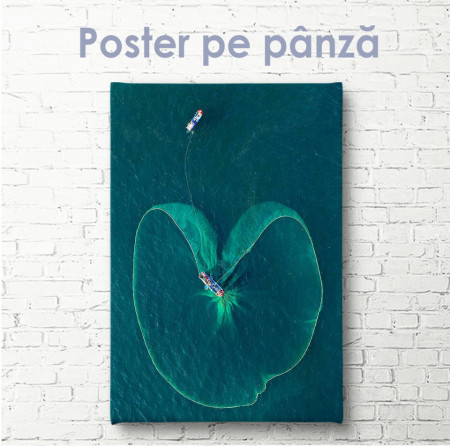Poster, Plasa de pescuit și barca în largul mării