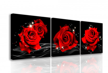 Tablou modular, Trei trandafiri roșii pe un fundal negru