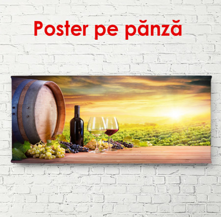 Poster, Sticlă de vin la apusul soarelui