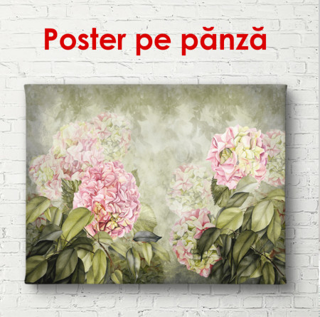 Poster, Flori roz delicate pe un fundal verde