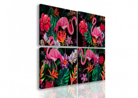 Tablou modular, Flamingo pe un fundal multicolor