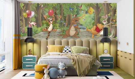 Tapet foto pentru copii, Winnie the Pooh și prietenii lui in padure