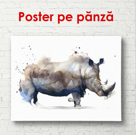 Poster, Rinocer pictat în acuarelă
