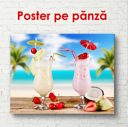 Poster, Smoothie de lapte și căpșuni cu fructe tropicale