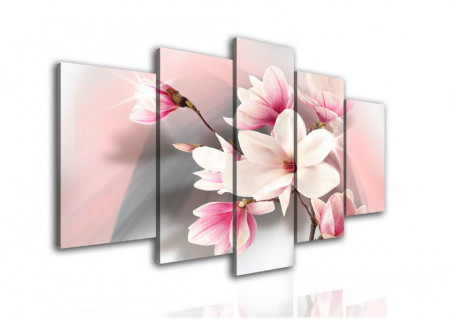 Tablou modular, Flori delicate pe fundal roz.