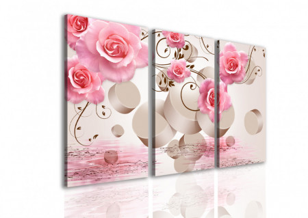 Tablou modular, Trandafirul roz pe un fundal 3D.