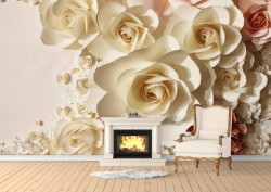 Fototapet 3D, Trandafiri de culoare bej