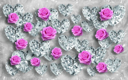 Fototapet 3D, Trandafiri și pietre prețioase