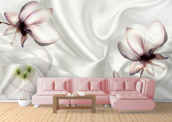 Fototapet, Flori roz și un fundal alb de mătase