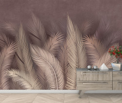 Fototapet, Frunze de palmieri roz pe un fond mov