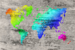 Fototapet, Harta lumii multicolore pe fundal gri