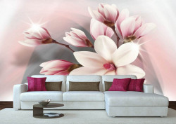 Fototapet, Magnolia roz pe un fundal deschis
