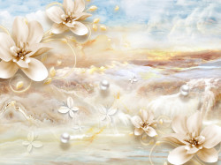 Fototapet, Magnolii bej pe un fundal delicat de marmură