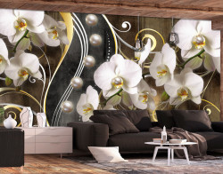 Fototapet, Orhidee albă pe un fundal abstract