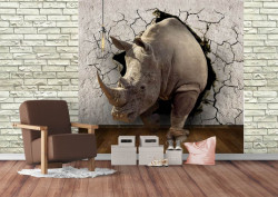 Fototapet, Un rinocer ce sparge un perete