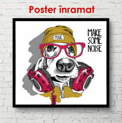 Poster, Câine elegant, cu căști, ochelari și o pălărie pe cap