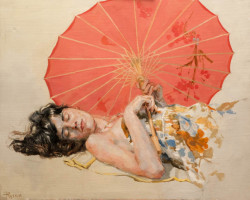 Poster, Femeia chineză cu o umbrelă roșie