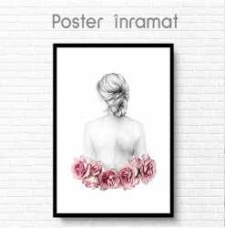 Poster, Figura feminina cu flori roz