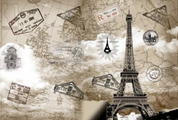 Poster, Hartă retro cu Turnul Eiffel