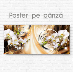 Poster, Orhidee pe fond portocaliu