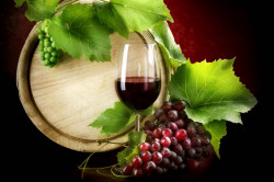 Poster, Pahar cu vin roșu și un butoi