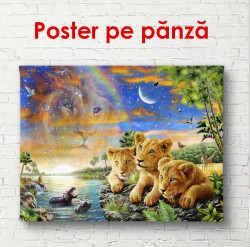 Poster, Pui de leu și alte animale la safari