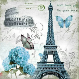 Poster, Turnul Eiffel cu fluturi albaștri
