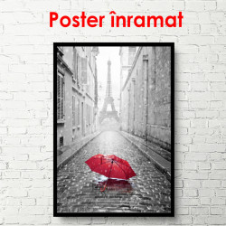 Poster, Umbrela roșie în alb-negru Paris