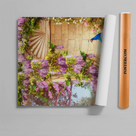 Stickere 3D pentru uși, Păuni și flori violet, 1 foaie de 80 x 200 cm