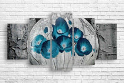 Tablou modular, Buchet de flori albastre pe un fundal gri