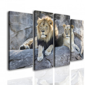 Tablou modular, Leul și leoaica stau pe piatră