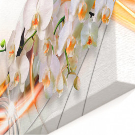 Tablou modular, Orhidee albă și desene portocalii.