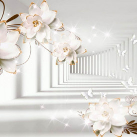 Fototapet 3D, Flori albe pe fundalul unui tunel