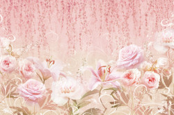 Fototapet, Compoziție din flori roz Crini și trandafiri