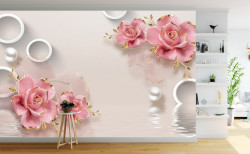 Fototapet, Flori roz pe un fundal delicat