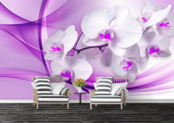 Fototapet, Orhidee albă pe un fundal purpuriu