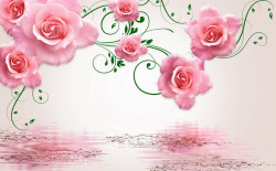 Fototapet, Trandafiri pe un fundal roz deschis