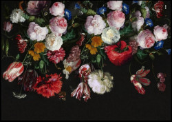 Fototapet, Un buchet de flori multicolore pe un fundal negru
