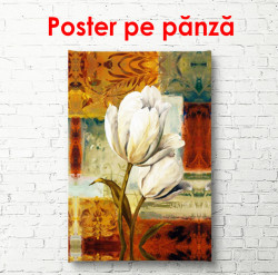 Poster, Lalea albă pe un fundal maro abstract