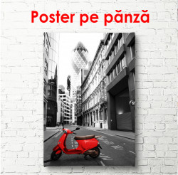 Poster, Moped roșu în orașul alb-negru