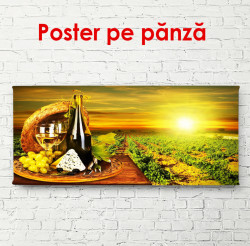 Poster, Vinul cu brânză pe un butoi la apusul soarelui