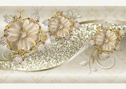 Tablou modular, Bijuterii în formă de flori în nuanțe aurii