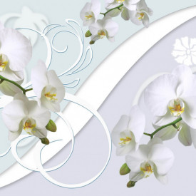 Fototapet 3D, Orhidee albe pe un fundal 3D