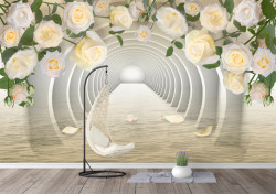 Fototapet 3D, Tunel 3D și trandafiri crem