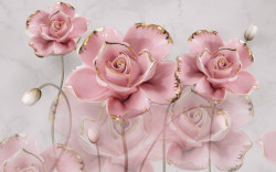 Fototapet, Trandafiri delicate roz pe un fundal delicat