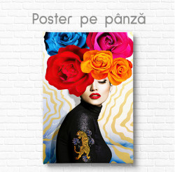 Poster, Doamna cu flori colorate