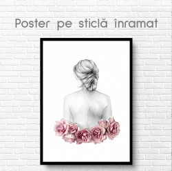 Poster, Figura feminina cu flori roz